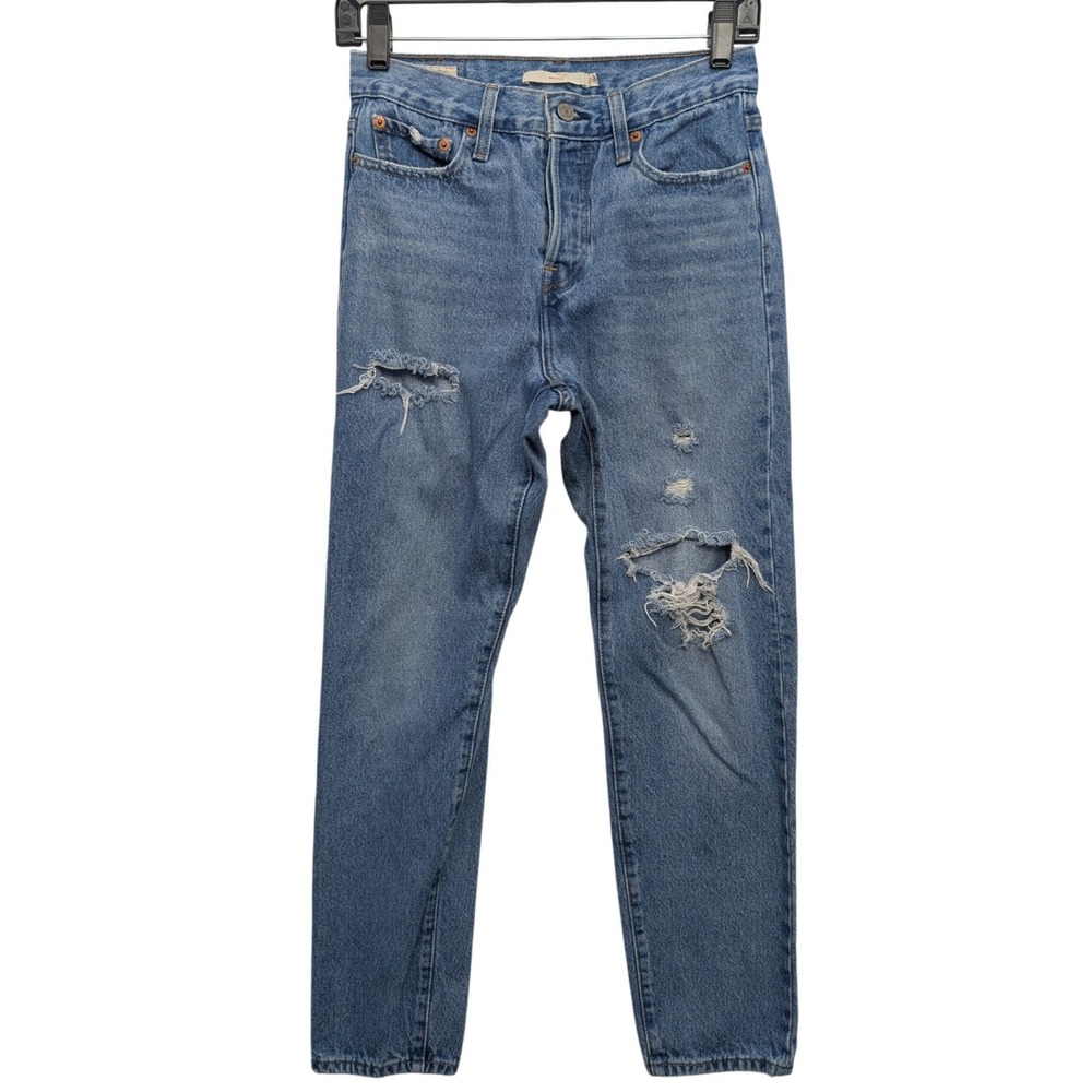 Levi's Premium Wedgie Straight Jeans Womens 26 Blue‎ Distressed High Rise